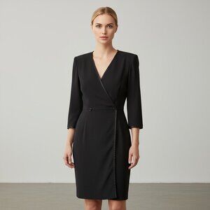 Charles Jourdan Muriel Grateau Era Black Wool Faille Wrap Dress Size 38 France